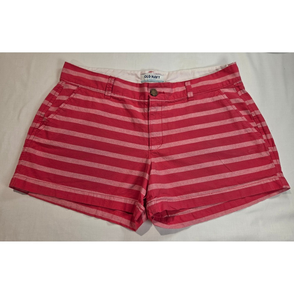 Old Navy Womens Red Pink Striped Chino Shorts Size 10 Regular Cotton Casual